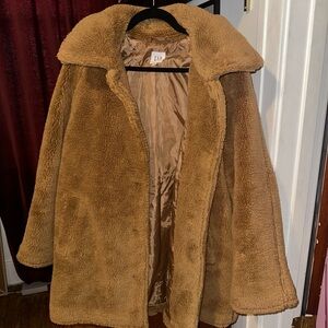 GAP Plush Teddy Coat in Camel Brown
